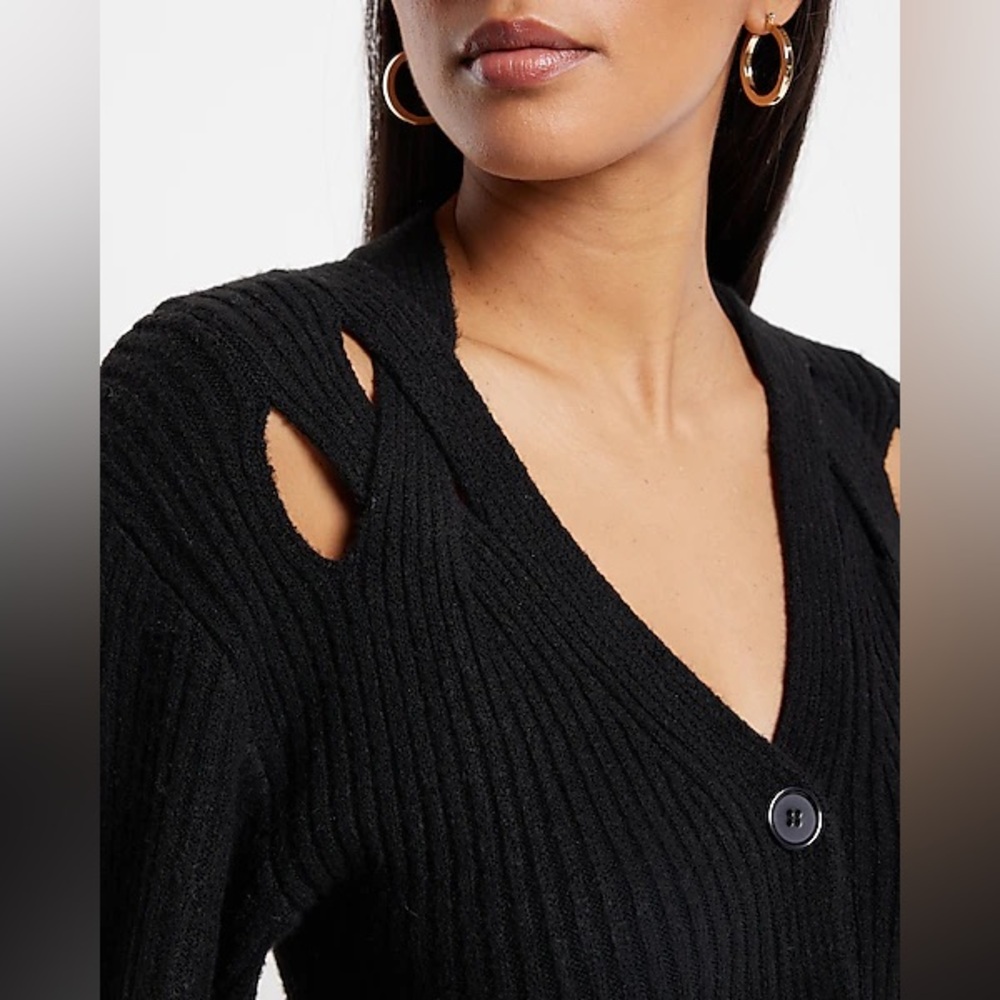 Express black Vneck Balloon Sleeve cross cross cardigan size small - Picture 4 of 6
